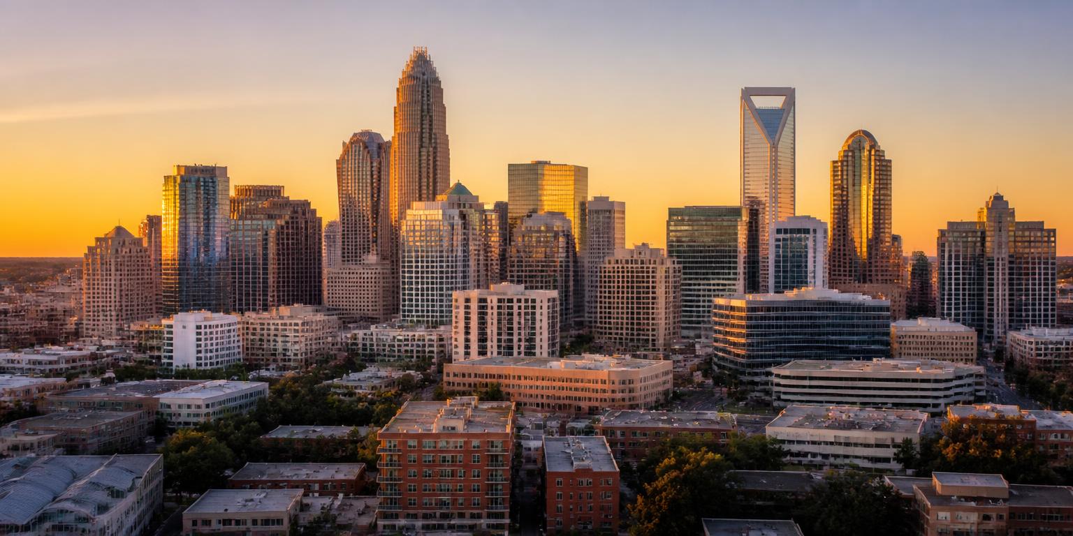 Uptown Charlotte North Carolina skyline at golden hour for Charlotte job seekers